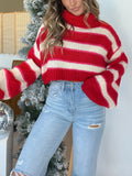 Striped Turtleneck Long Sleeve Cropped Sweater - Trendsi