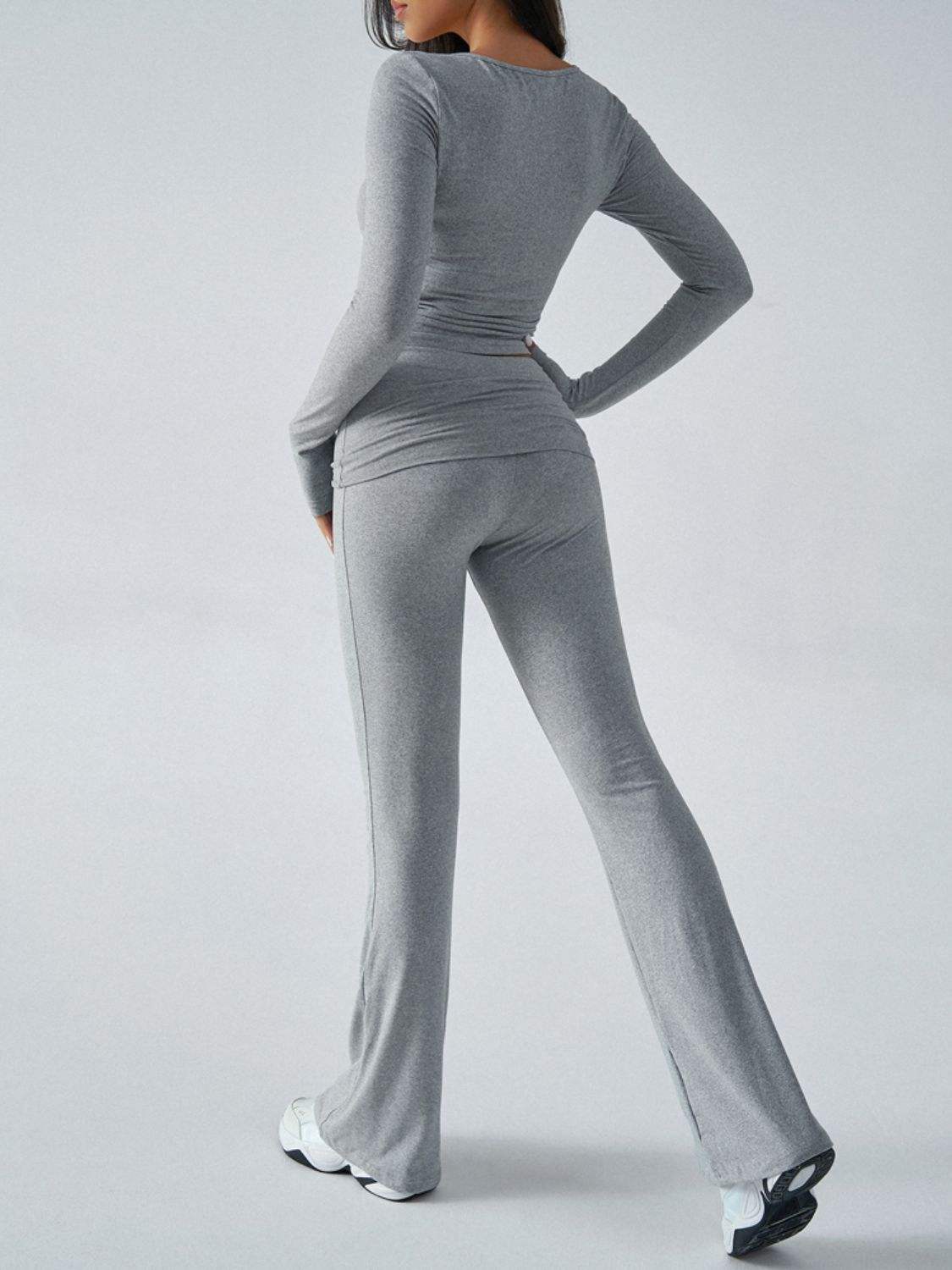 Devine Ruched Long Sleeve Top and Pants Set - Trendsi - Flyclothing LLC