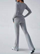 Devine Ruched Long Sleeve Top and Pants Set - Trendsi - Flyclothing LLC