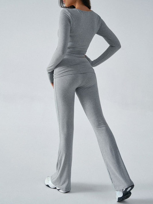 Devine Ruched Long Sleeve Top and Pants Set - Trendsi
