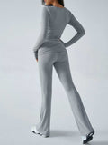 Devine Ruched Long Sleeve Top and Pants Set - Trendsi - Flyclothing LLC