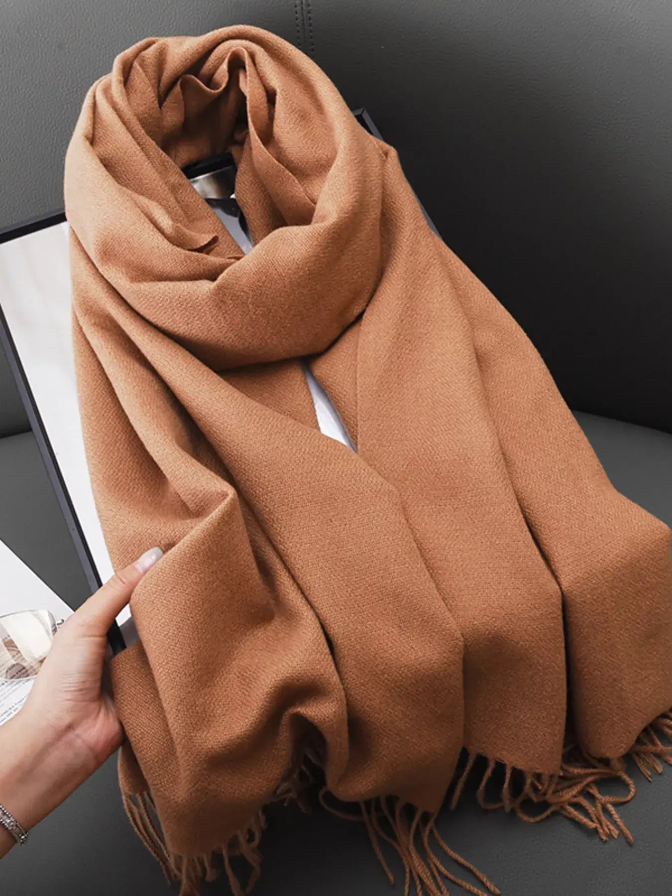 Solid Color Fringe Scarf - Trendsi - Flyclothing LLC