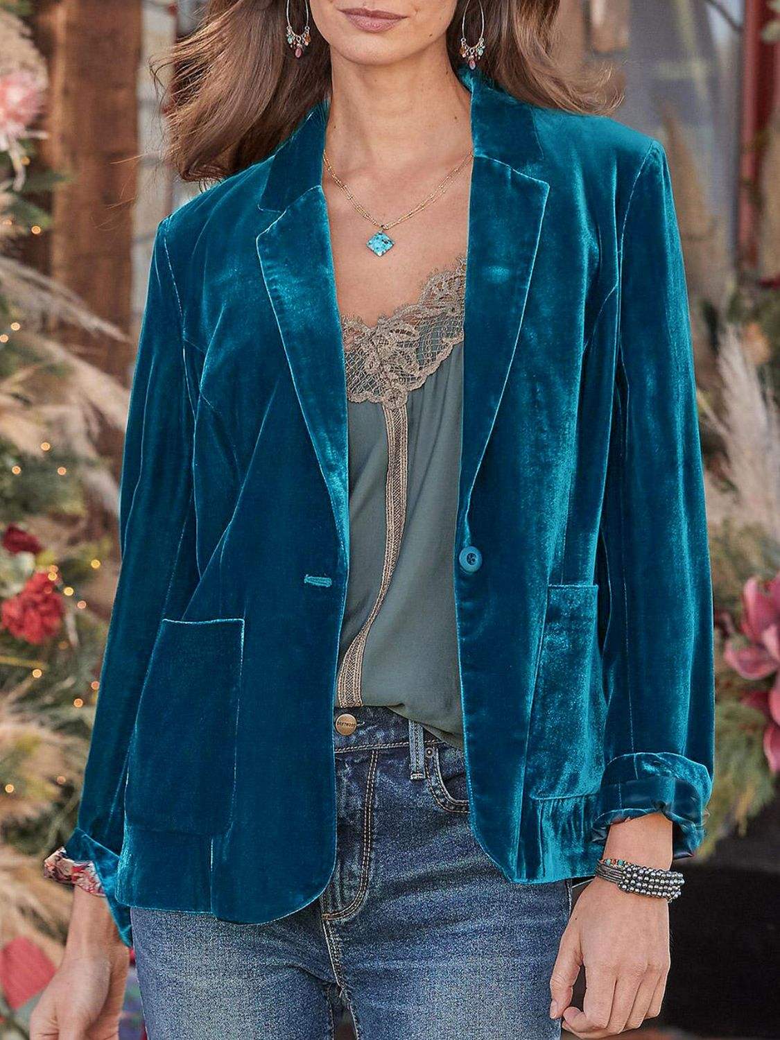 Pocketed Button Up Lapel Collar Blazer - Trendsi - Flyclothing LLC