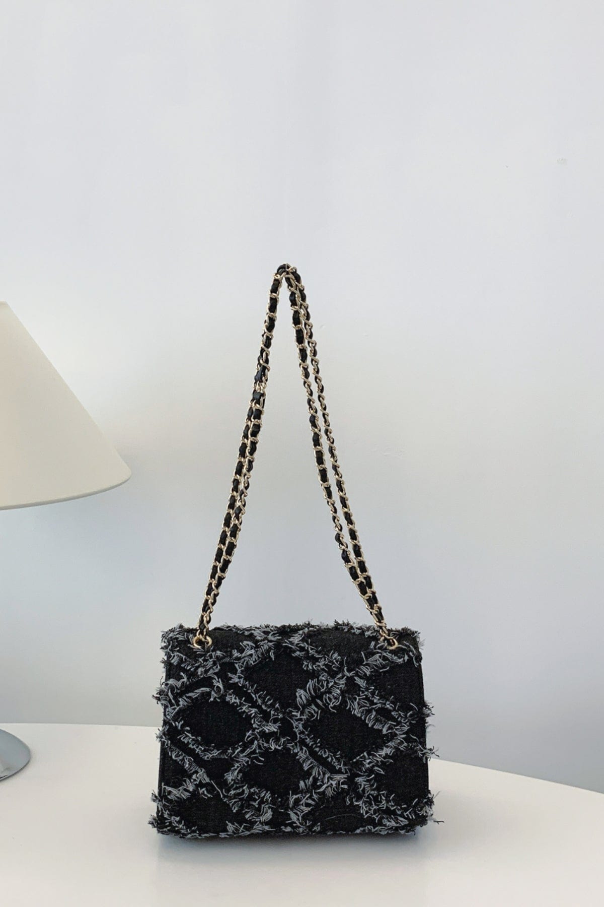 Raw Hem Denim Crossbody Bag - Trendsi