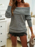 Off-Shoulder Long Sleeve Sweater - Trendsi - Flyclothing LLC