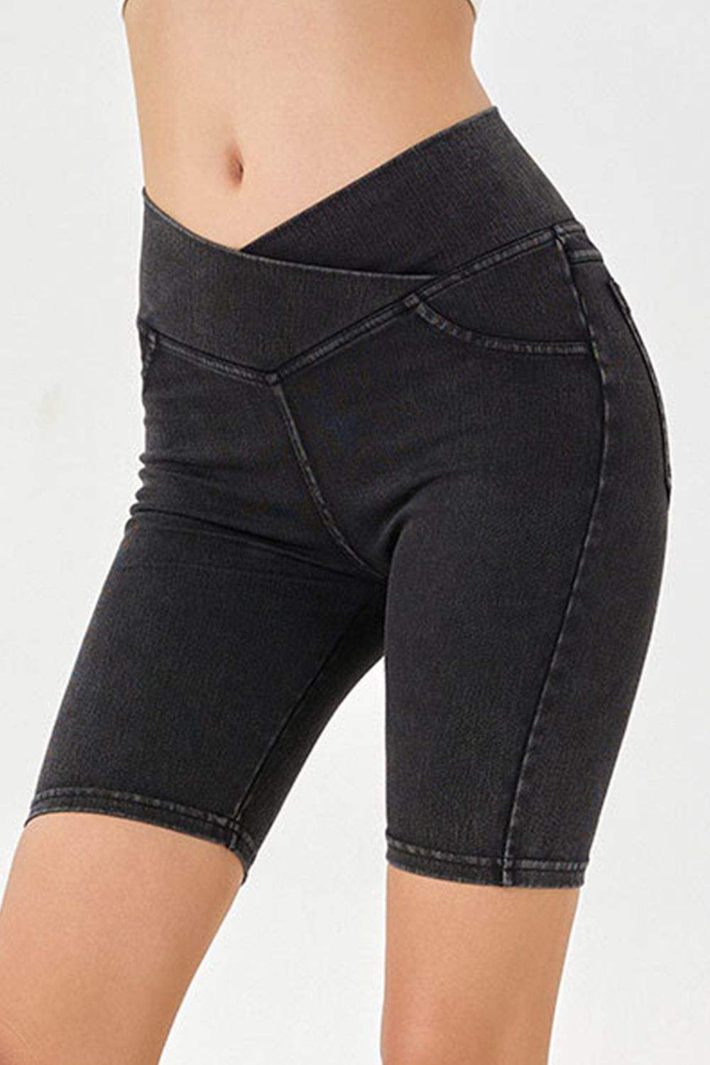 Basic Bae Asymmetrical Waist Denim Shorts with Pockets - Trendsi - Flyclothing LLC