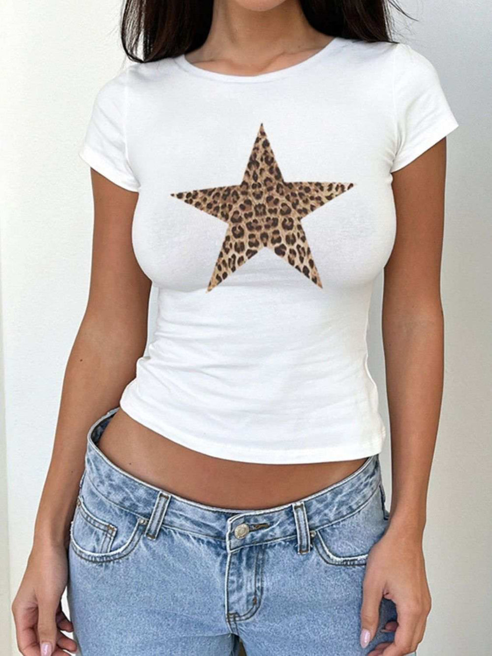 Devine Star Round Neck Short Sleeve T-Shirt - Trendsi - Flyclothing LLC