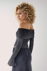 Double Take Ribbed Off-Shoulder Zip Up Long Sleeve Cardigan - Trendsi - Flyclothing LLC