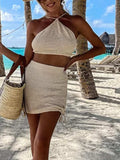 Tied Top and Drawstring Mini Skirt Set - Trendsi