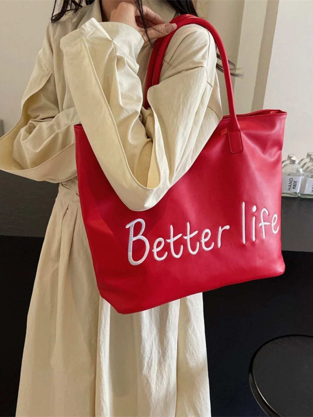 BETTER LIFE PU Leather Tote Bag - Trendsi - Flyclothing LLC