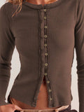Ribbed Round Neck Long Sleeve Top - Trendsi - Flyclothing LLC