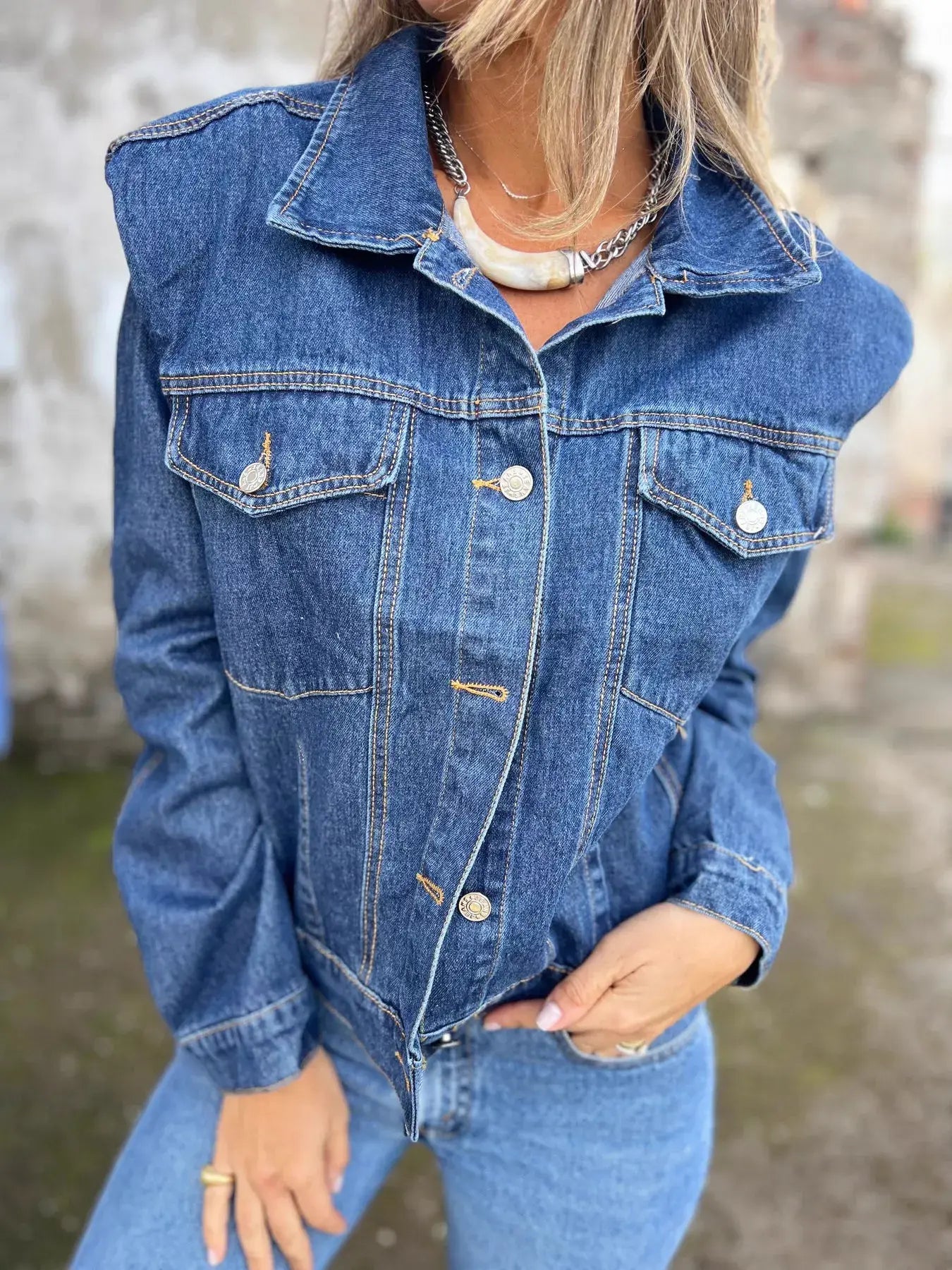 Plus Size Button Up Chest Pockets Denim Jacket - Trendsi - Flyclothing LLC