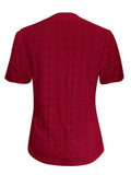 Openwork Notched Short Sleeve Top - Trendsi - Flyclothing LLC