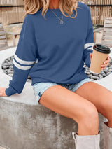 Stripe Round Neck Long Sleeve Sweatshirt - Trendsi - Flyclothing LLC
