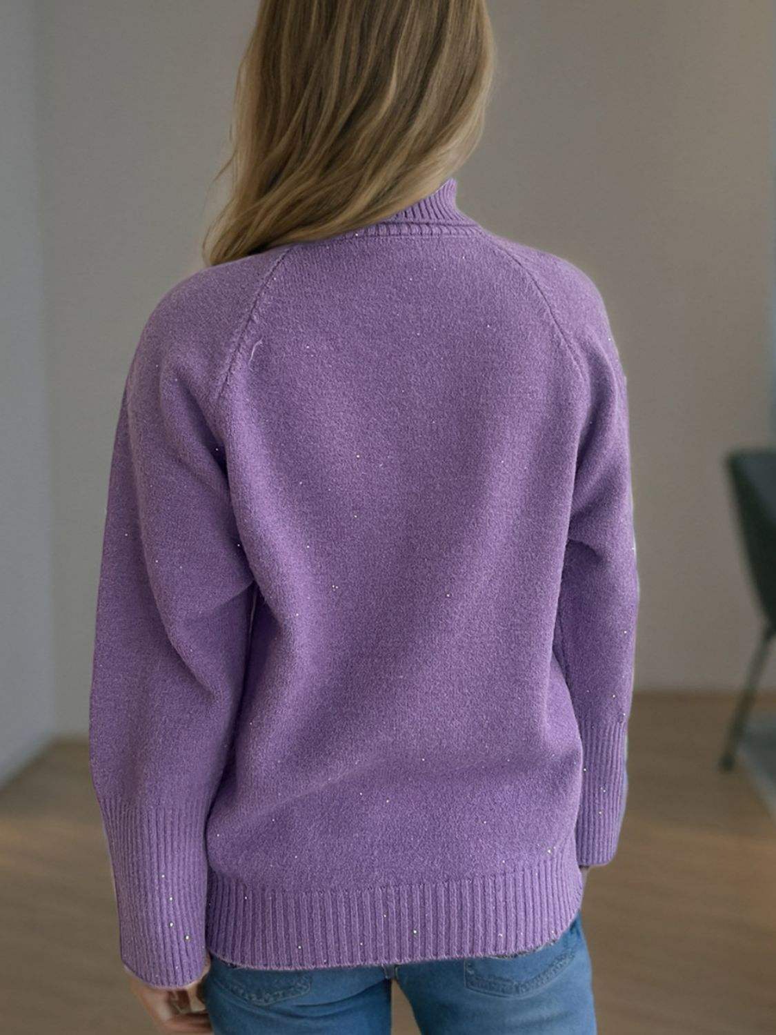 Turtleneck Raglan Sleeve Sweater - Trendsi - Flyclothing LLC