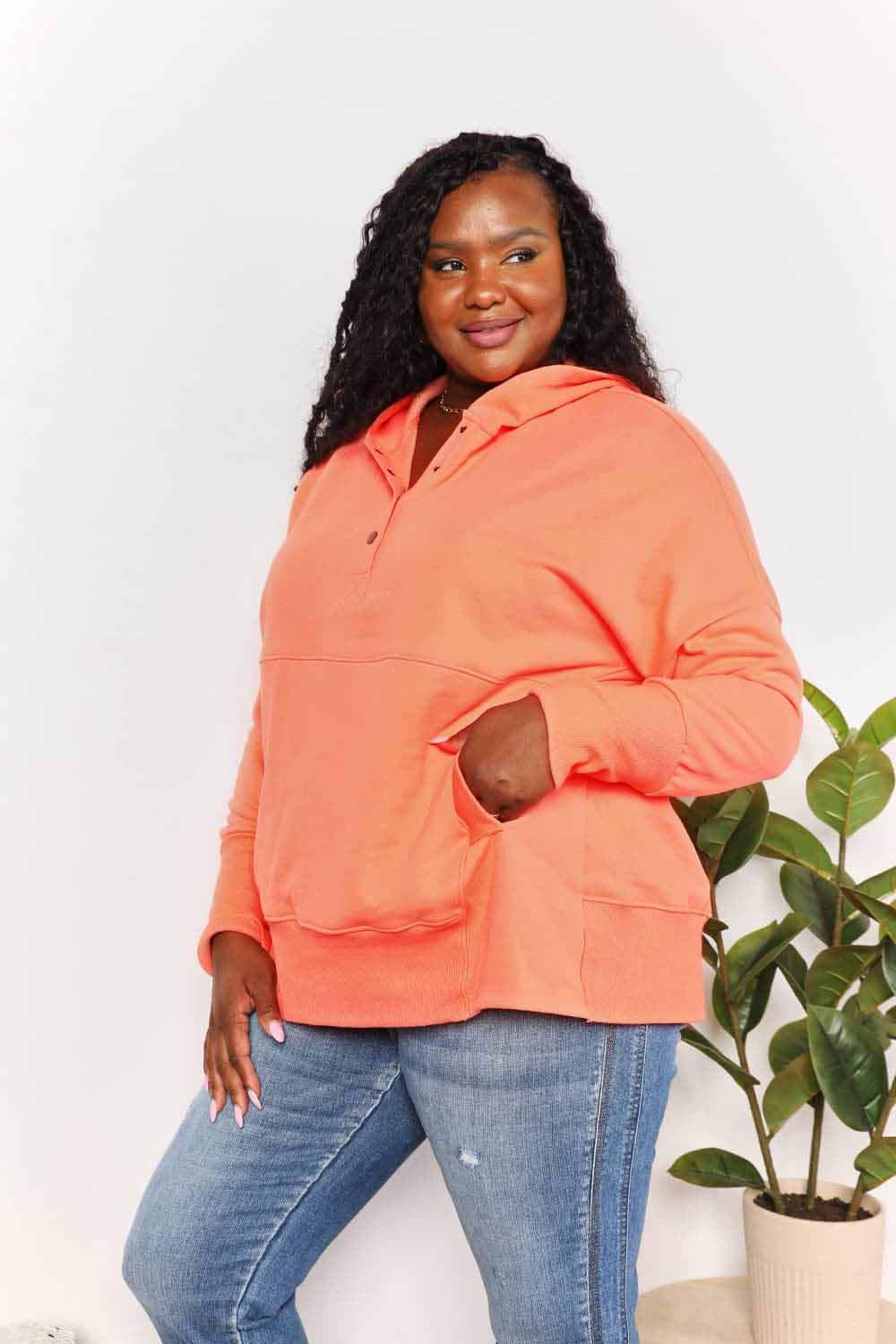 Double Take Quarter-Snap Dropped Shoulder Hoodie - Trendsi - Flyclothing LLC