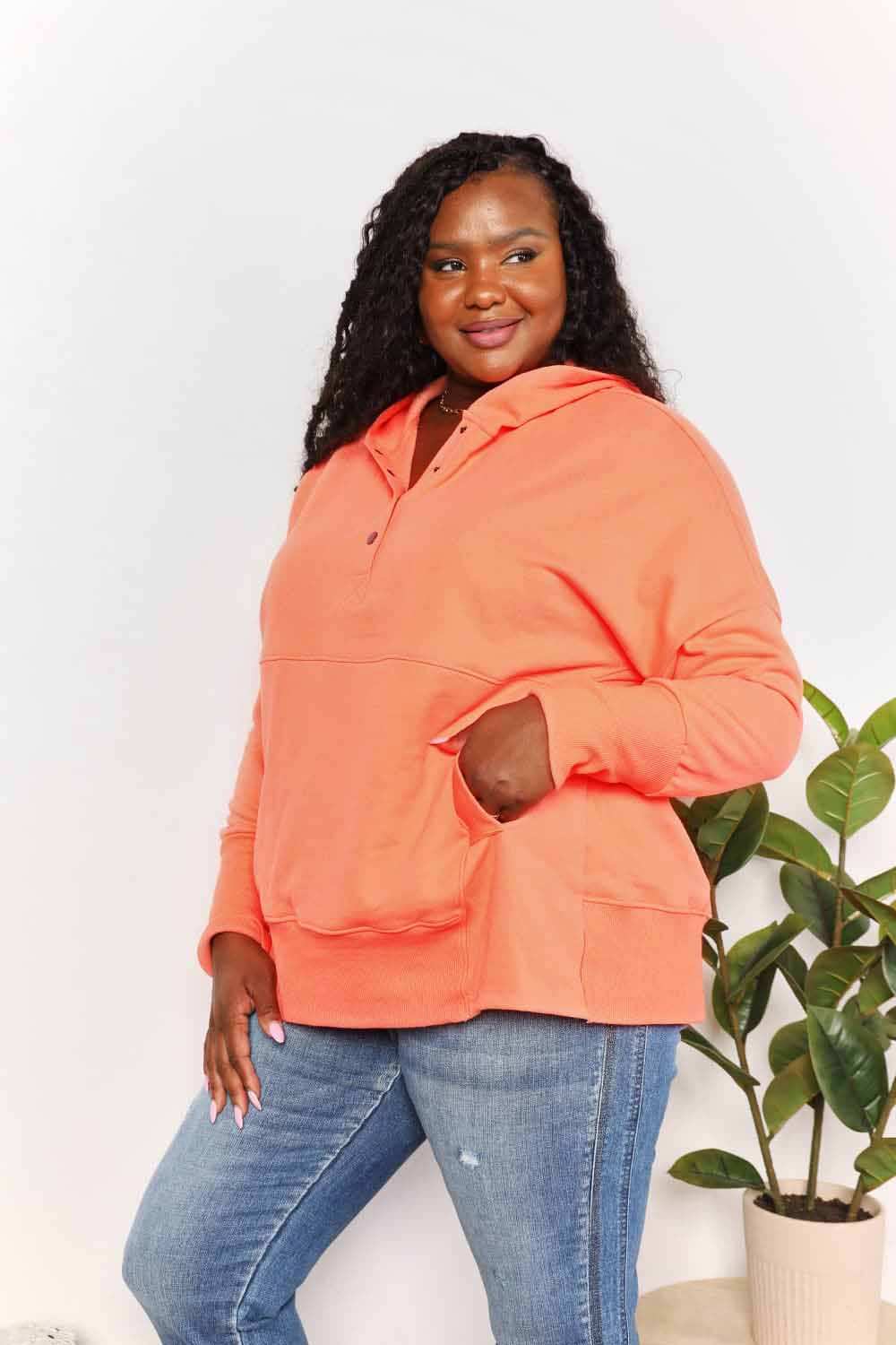 Double Take Quarter-Snap Dropped Shoulder Hoodie - Trendsi - Flyclothing LLC