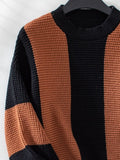 Color Block Round Neck Long Sleeve Sweater - Trendsi