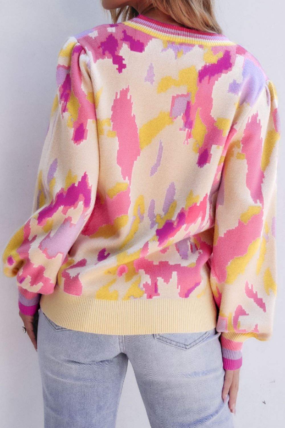 Contrast Round Neck Long Sleeve Sweater - Trendsi - Flyclothing LLC