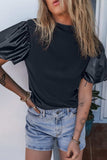 Round Neck Puff Sleeve Blouse - Trendsi - Flyclothing LLC