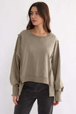 Exposed Seam High-Low Long Sleeve Sweatshirt - Trendsi - Flyclothing LLC