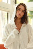 BiBi Waffle Thermal And Terry Mix Washed Zip Up Hoodie - Trendsi