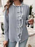 Lace Detail Ruffled Round Neck Long Sleeve Shirt - Trendsi - Flyclothing LLC