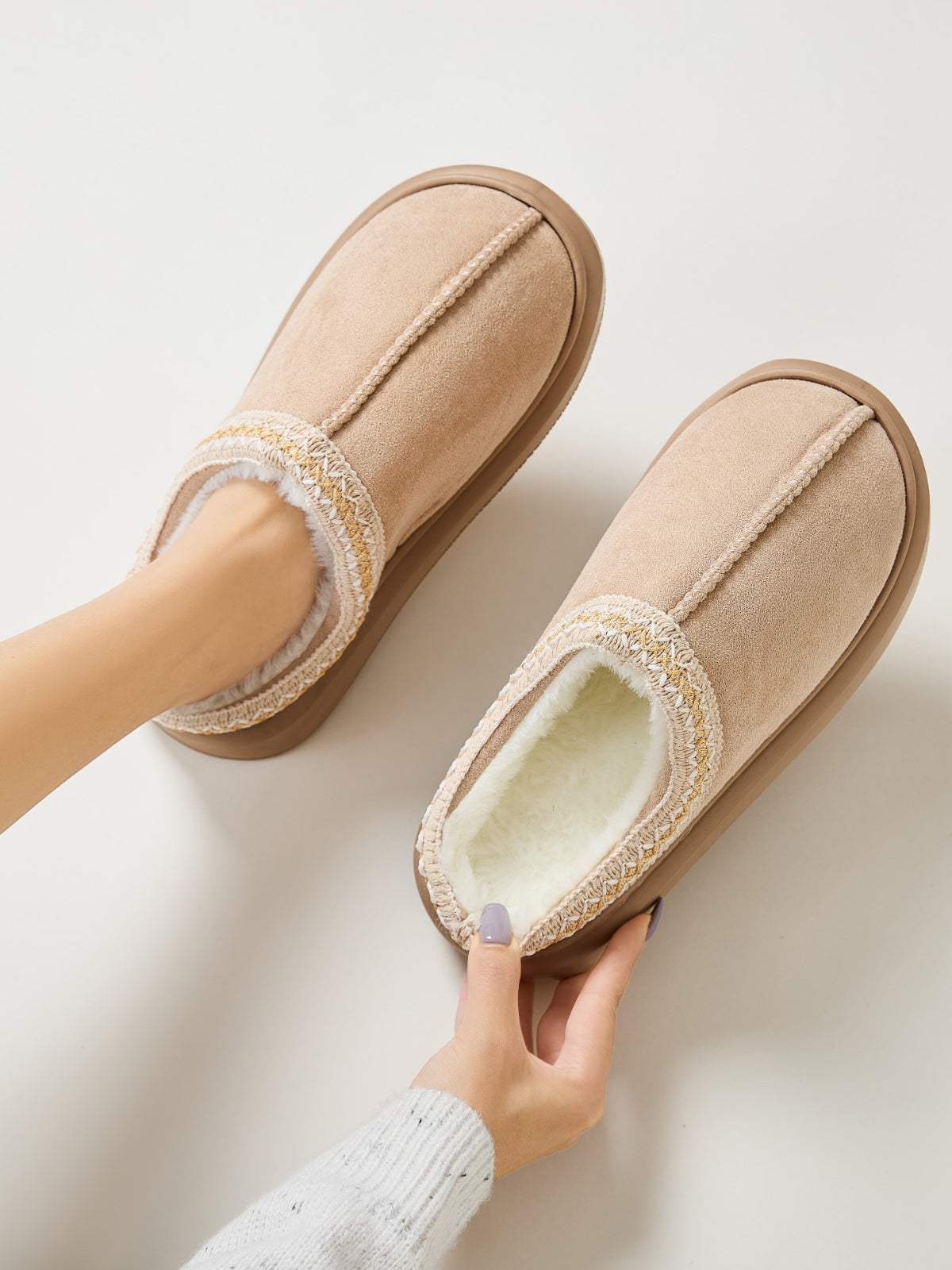 Faux Fur Suede Platform Slippers - Trendsi - Flyclothing LLC