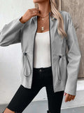 Drawstring Zip Up Hooded Jacket - Trendsi - Flyclothing LLC