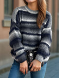 Gradient Round Neck Dropped Shoulder Sweater - Trendsi