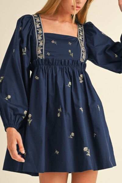 Floral Square Neck Balloon Sleeve Mini Dress - Trendsi - Flyclothing LLC