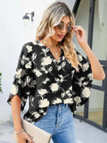 Printed Notched Half Sleeve Blouse - Trendsi - Flyclothing LLC