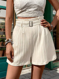 Textured High Waist Shorts with Pockets - Trendsi - Flyclothing LLC