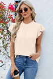 Ruffled Round Neck Cap Sleeve Blouse - Trendsi - Flyclothing LLC