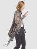 Angel Wings Tassel Striped Open Front Long Sleeve Cardigan - Trendsi