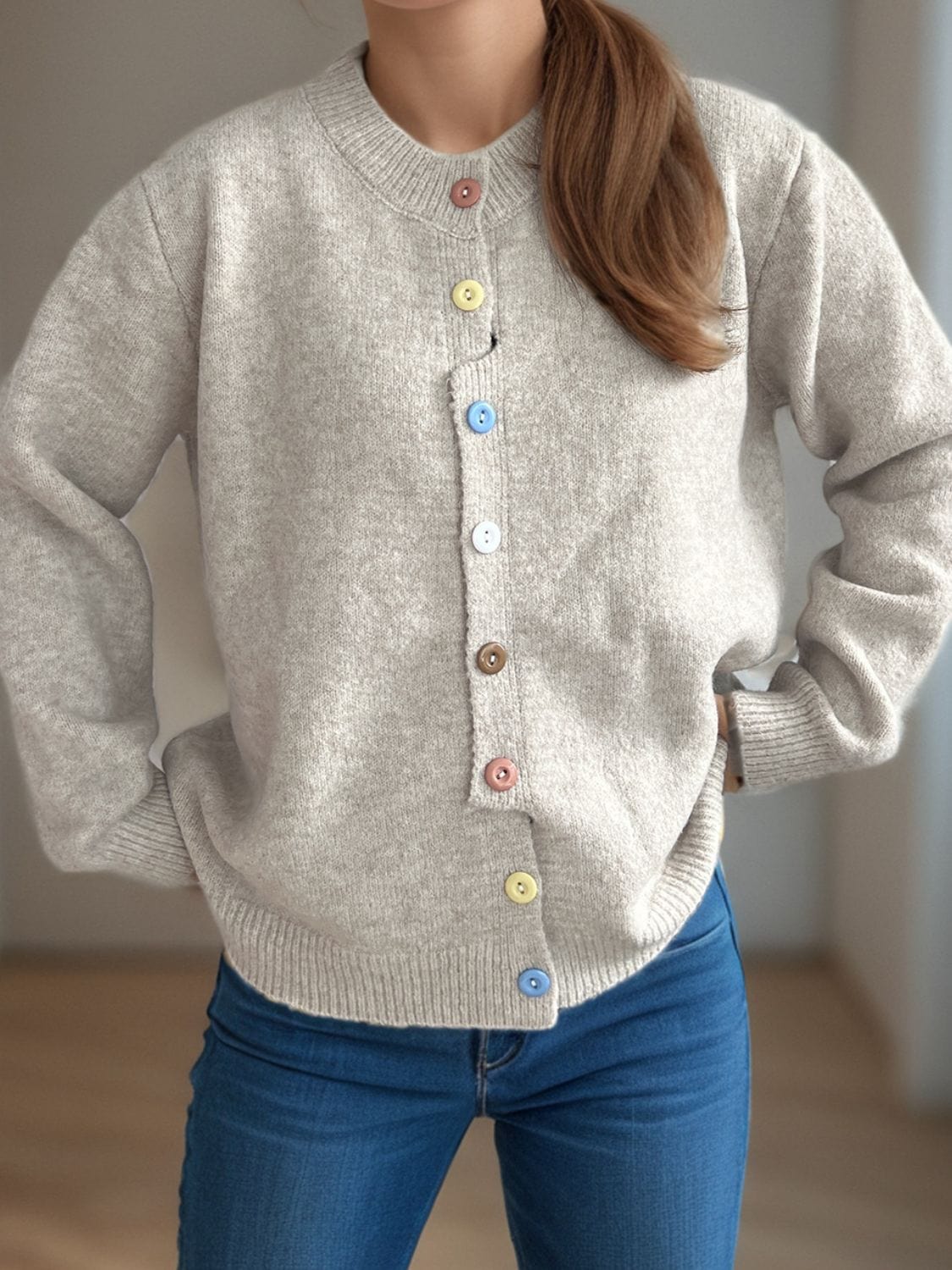 Button Down Long Sleeve Cardigan - Trendsi