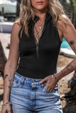 Zip Up Mock Neck Sleeveless Bodysuit - Flyclothing LLC