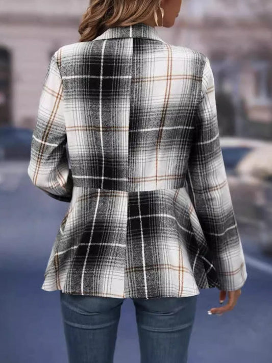 Plaid Button Up Long Sleeve Jacket - Trendsi
