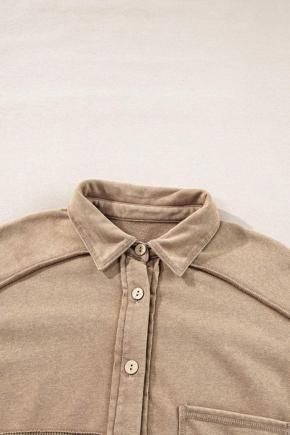 Waffle-Knit Collared Neck Long Sleeve Shacket - Trendsi - Flyclothing LLC