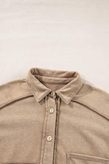 Waffle-Knit Collared Neck Long Sleeve Shacket - Trendsi - Flyclothing LLC