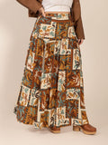 Plus Size Ruched Printed Maxi Skirt - Trendsi