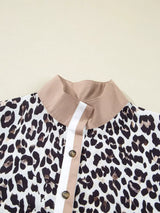 Striped Collar Leopard Print Long Sleeve Flared Dress - Trendsi - Flyclothing LLC