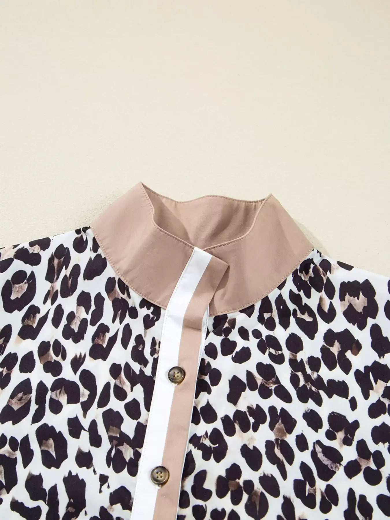 Striped Collar Leopard Print Long Sleeve Flared Dress - Trendsi - Flyclothing LLC