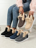 Furry Suede Round Toe Flat Sneakers - Trendsi