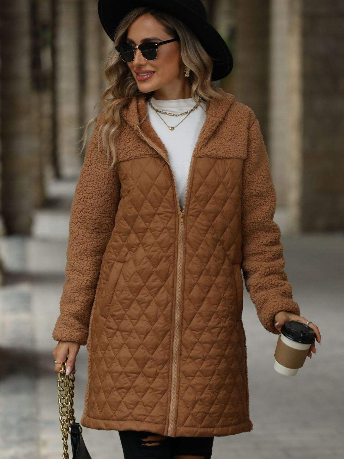 Texture Zip Up Long Sleeve Hooded Coat - Trendsi - Flyclothing LLC
