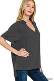 Zenana Double Gauze Short Sleeve High-Low Top - Trendsi - Flyclothing LLC