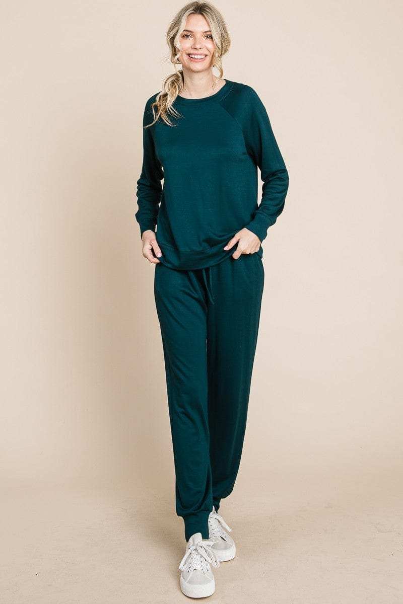 Super Lady Round Neck Raglan Sleeve Top and Drawstring Pants Lounge Set - Trendsi - Flyclothing LLC