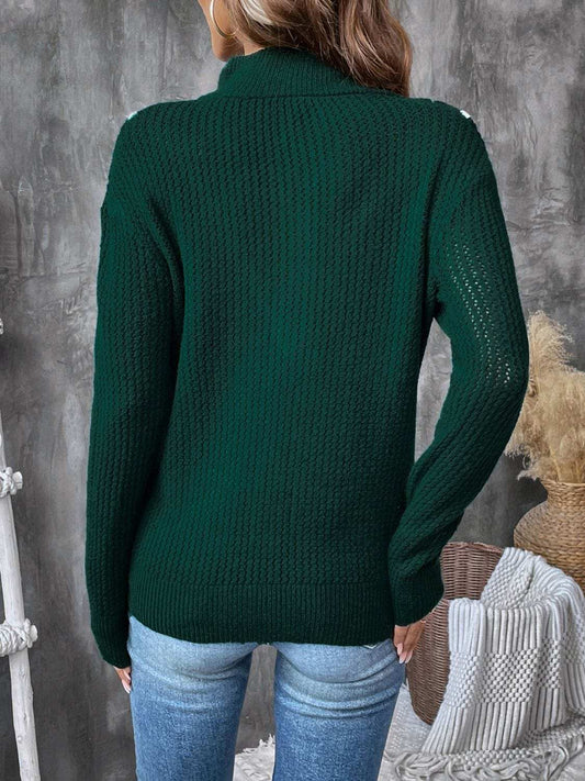 Perfee Contrast Half Zip Long Sleeve Sweater - Trendsi - Flyclothing LLC