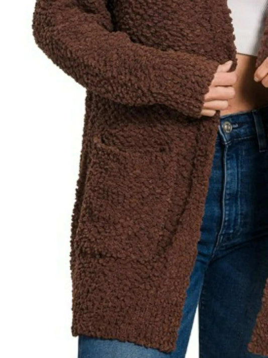 Zenana Long Sleeve Popcorn Sweater Cardigan with Pockets - Trendsi - Flyclothing LLC