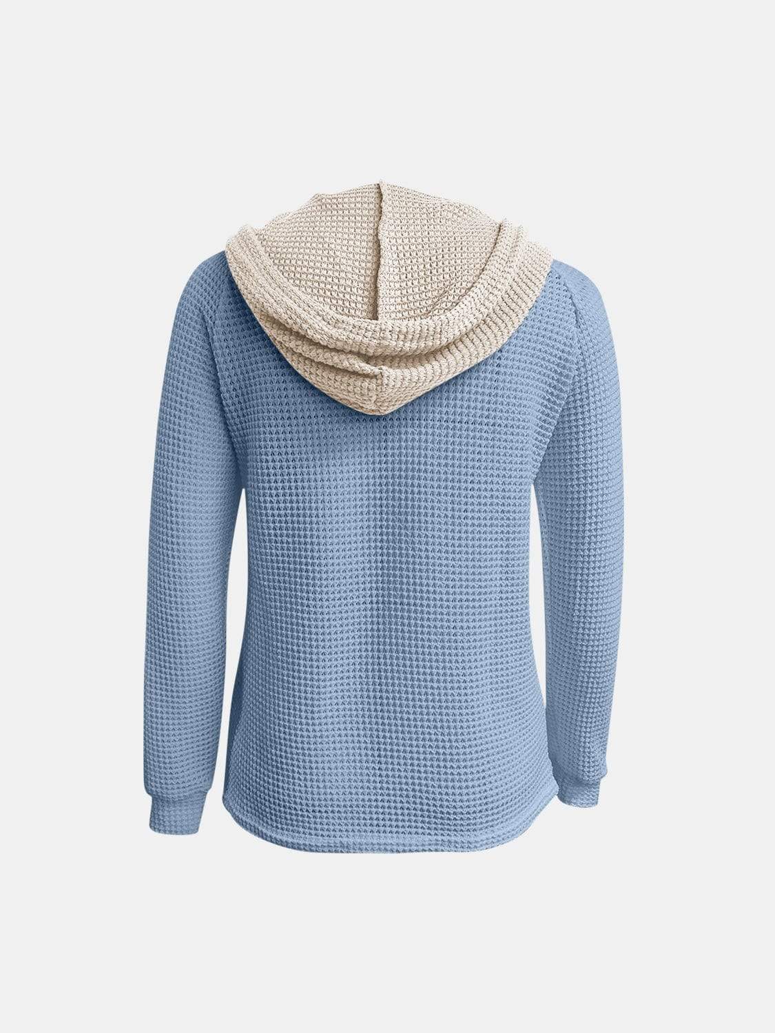 Full Size Waffle-Knit Contrast Long Sleeve Hoodie - Trendsi - Flyclothing LLC
